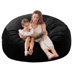 EDUJIN Large Bean Bag Chair, Memory Foam Bean Bag Chairs for Adults with Filler Included, Ultra Soft Velvet Fabric, Bean Bag for Living Room - 4 Foot, Black