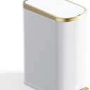 CEROELDA Small Bathroom Trash Can with Lid Soft Close-10L/2.6 Gal Slim Garbage Can-Metal Step Wastebasket-Rectangle Narrow Waste Bin for Office, Bedroom, Toilet, Live Room (White)