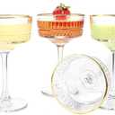The Buybox Vintage Coupe Glasses Set of 4, Champagne, Cocktail, Martini, Wine Glasses, Long Stem Glassware (8.8oz/260ml) (4 Pack Gold Rimmed)
