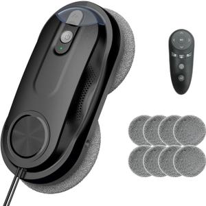 KKI Window Cleaning Robot, Automatic Window Cleaner Robot, Dual Spray, Max 3200Pa, AI Path Planning & Edge Detection, Remote Control for High-Rise Windows, Glass,Door,10xCloths, X3
