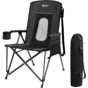 PORTAL Oversized Folding Camping Chair High Back Portable Lawn Chairs for Adults Outdoor Sports with Hard Armrest Cup Holder，Supports 400LBS Black