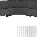 Peryiter 7 Pcs L Shape Sectional Recliner Sofa Covers 5 Seat Sectional Couch Covers Milk Silk Velvet Stretch Reclining Sofa Slipcover Furniture Protector for Living Room(Dark Gray,Milk Silk)