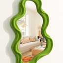 Living Room Mirrors for Wall Decor, Soft Velvet Wall Mounted Cloud Mirror for Girl Teen Women Bedroom Decoration, Cute Hanging Sculpture Home Accent for Dining Room Kitchen (Lawn Green) (16x10")
