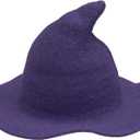 URFUN Women's Wool Witch Hat Wide Brim Spire Knitted Cap for Halloween Party Decor (Deep Purple)