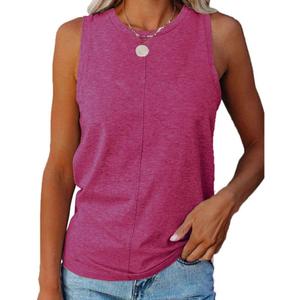 ZIWOCH Womens Crew Neck Tank Tops Sleeveless Loose Fit Shirts (Pink)