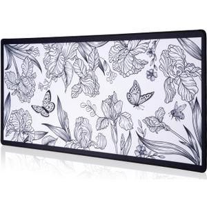 Black Large Extended Mouse Pad, Beautiful Flowers Plants, Waterproof Mouse Mat for Home and Office, Gaming Mousepad Laptop Keyboard Mat with Non-Slip Base, Stitched Edges (31.5"x11.8"x0.12")
