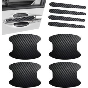 8 PCS Car Door Door Bowl Handle Sticker, Anti-Scratch Wear-Resistant Carbon Fiber Pattern Paint Protection Sticker, Modification Replacement Accessory, Suitable for Most Cars (Black)