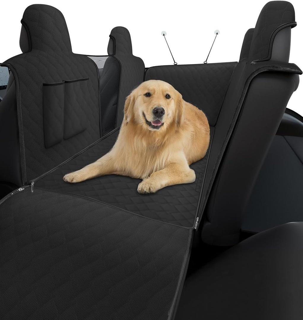 Dog Seat Covers for Tesla Model Y/3 2017-2025 (Fits Model Y Juniper 2026/Model 3 Highland) , Car Hammock for Tesla with Pockets Waterproof Dog Pets Accessories with Mesh Window & Headrest Protector