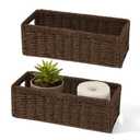 Maqauai Paper Rope Wicker Storage Baskets with Handles, 2 Pack Foldable Storage Basket, Rectangle Wicker Basket, Small Wicke Baskets for Pantry Shelves, Toilet Paper Storage Basket for Bathroom, Brown