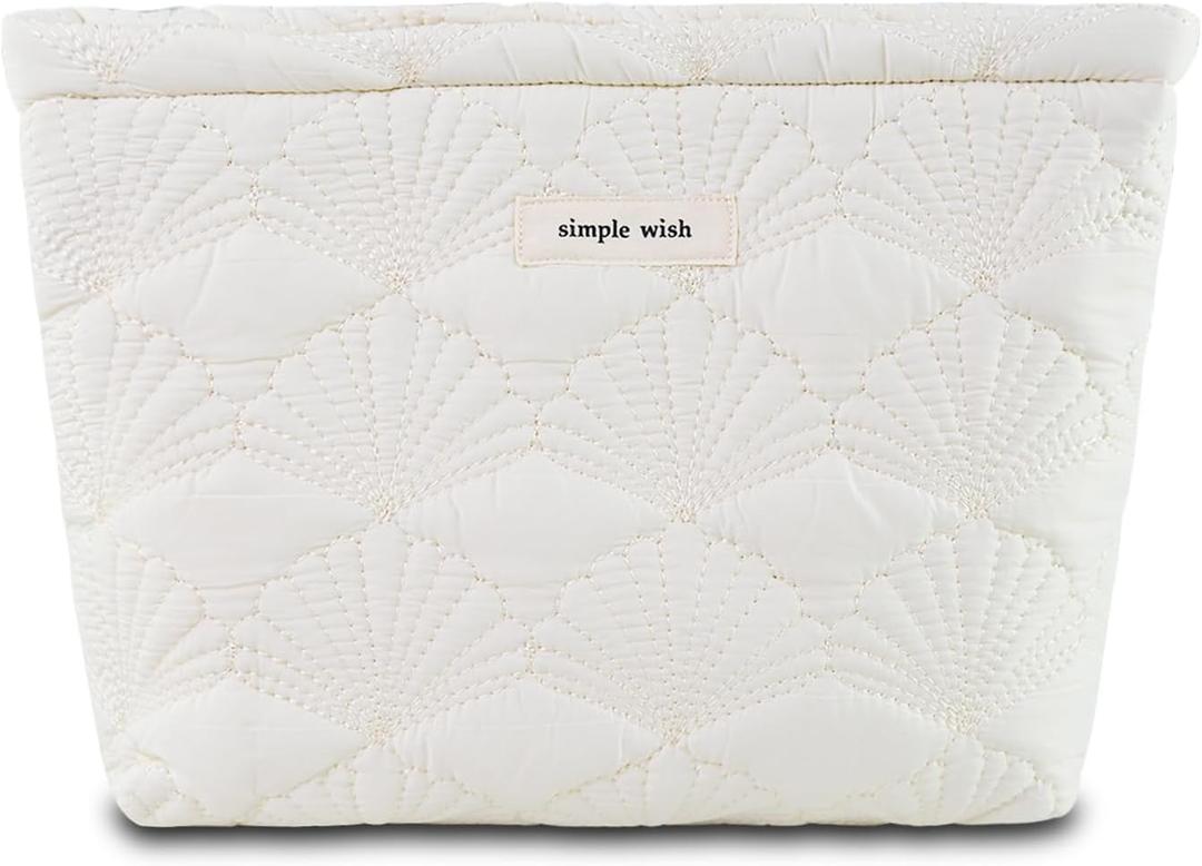 Quilted Cotton Makeup Pouch, Large Floral Makeup Bag for Women, Kawaii Travel Cosmetic Pouch Coquette Organizer Bag