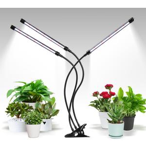 iPower LED Grow Lights for Indoor Plants, 6000K Full Spectrum Growing Lamp with White Red LEDs, 5-Level Dimmable, Auto On Off with 4/8/12H Timer, 3 Tubes
