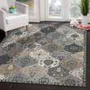 Lahome Moroccan Machine Washable Area Rugs, 4x6 Rug for Living Room Bedroom, Soft Non-Slip Rug Vintage Trellis Ultra-Thin Throw Carpet for Dining Room Office Elise, Grey