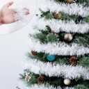 50 Ft White Tinsel Garlands Christmas Tree Decorations, Thick Thin Metallic Streamers Xmas Christmas Tinsel Garland Christmas Tree Garland,Garland for Indoor&Outdoor Decor (White)