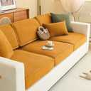 Sofa Slipcovers Stretch Couch Cushion Cover 1pc Corduroy Furniture Protector with Elastic Suitable for Armchair, Loveseat,3&4 Seat (1, Dark Orange, 28''x32'')