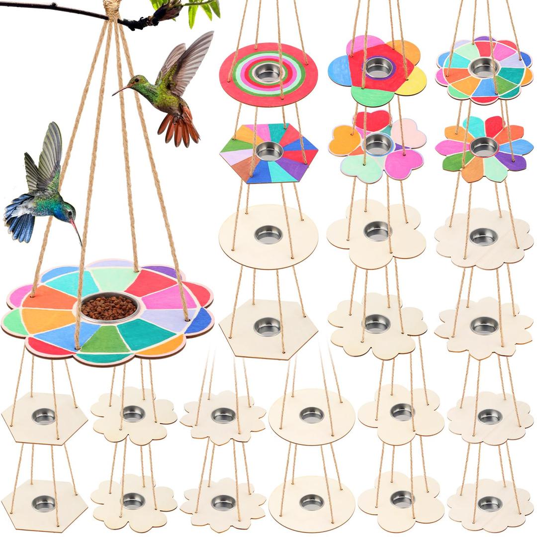 DoubleFill 36 Pcs Bird Feeder Craft Kits for Kids Ages 3-8 Make Your Own Bird Feeders Kids Arts and Crafts DIY Wooden Art Painting Flock Feeders for Outside DIY Vbs Crafts