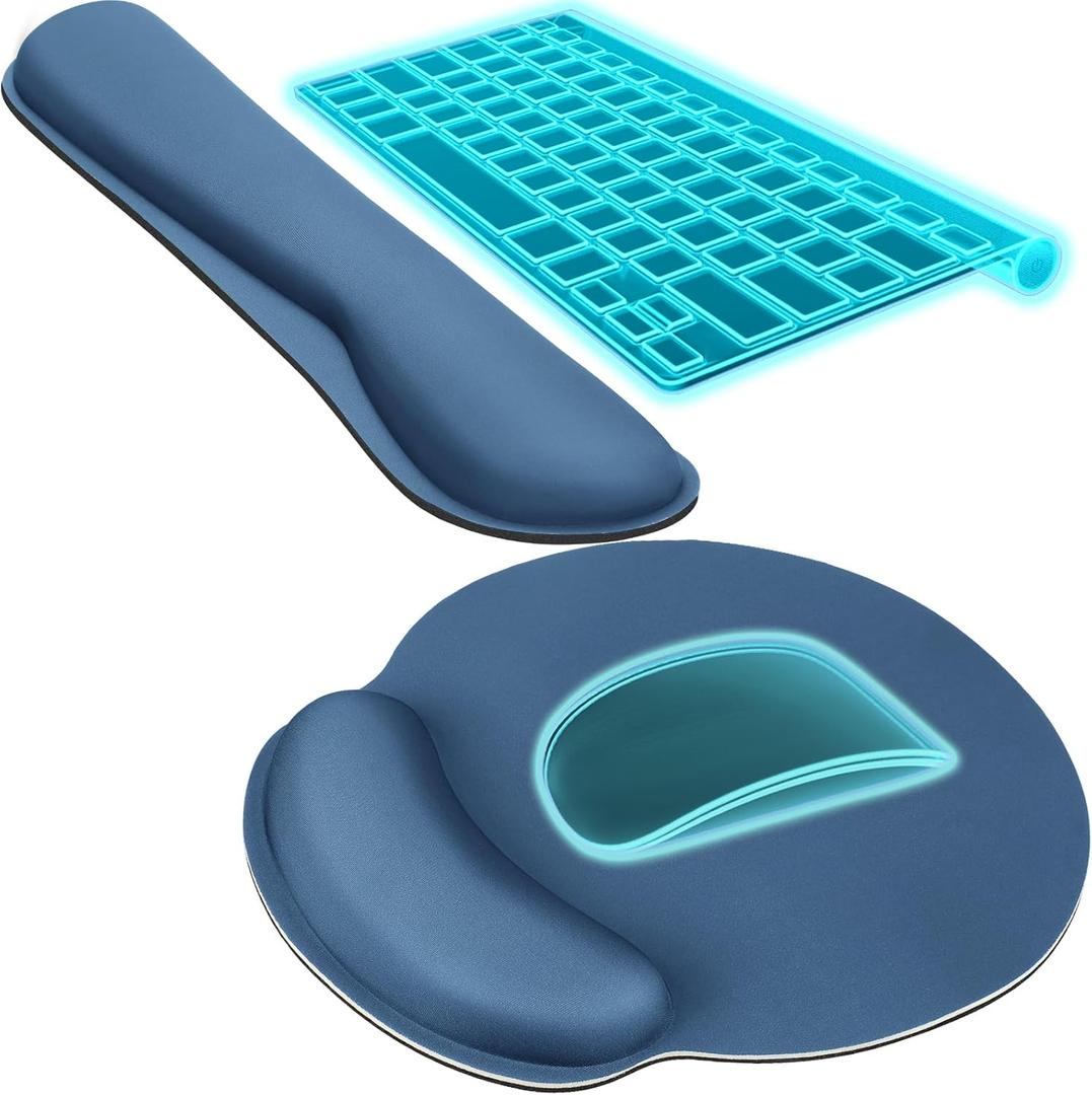 KTRIO Ergonomic Keyboard Wrist Rest and Mouse Pad with Wrist Rest Set, Memory Foam Wrist Support for Typing, Gaming, Office and Home Use, Pale Pink, Navy Blue