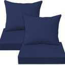 Outdoor Deep Seat Cushion Set,24x24 Inch Chair Cushions Set of 2,Rocking Chair Pad Fade Resistant Patio Cushions with Removable Cover Deep Seat Back Cushion with Straps for Chair Sofa Couch Navy
