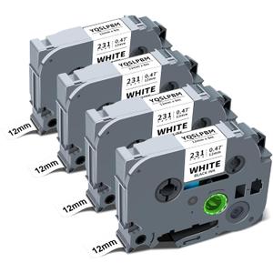 Label Maker Tape TZe-231 TZe231 Compatible with Brother P-Touch Label Tape TZe TZ Tape 12mm 0.47 Laminated White 1/2 Inch Ptouch Refill for PT-H110 D220 D210 1280 1290 1880 2040, Black on White 4-Pack