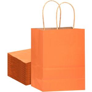Qiqee Large Kraft Paper Bags with Handles 13"x10"x5" 32pcs Gift Paper Bag Orange Solid Color BagsLarge Size