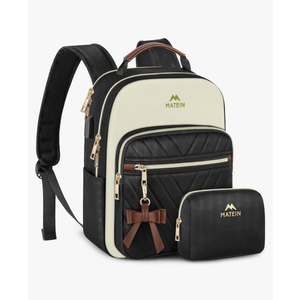 MATEIN Mini Backpack Purse for Women, Fashion Small Purse Backpack with USB Charging Port, Waterproof Casual Daily Cute Shoulder Bag Ladies Handbags for Travel Work College, 2pcs Sets, Black-Beige