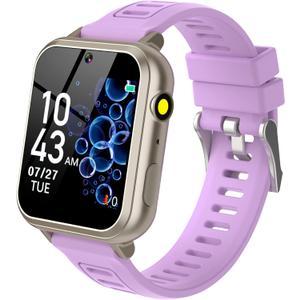 Kids Smart Watch Girls Ages 4-12, Smart Watch for Kids with HD Touch Screen 39 Games Camera Video Alarm Music Pedometer Flashlight 12/24 hr Educational Toys Birthday Gifts for Girls Age 6 7 8 9 10 (silver purple)