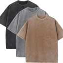 3 Pcs Men's Oversized Heavy Cotton Summer T-Shirts Vintage Tee Loose Fit Short Sleeve Casual Tshirts for Men Women (Large, Black + Gray + Coffee)