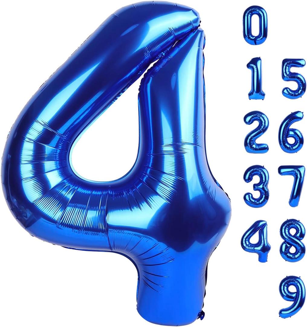 Numbers Balloons 40 Inch 4 Navy Blue Balloons for 4th Birthday Party, Number 4 14 40 Balloons