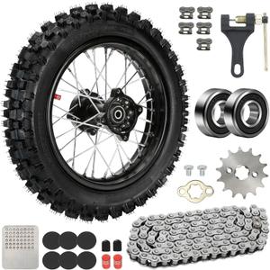 12'' Wheel & 80/100-12 3.00-12 80x100x12 Rear Dirt Bike Tire Rim for 125cc 110cc SSR CRF110F PW80 TTR110 KLX110 KLX110L KX65 DS80 JR80 Baja DR70 Off Road Pit Bike Parts with 428 Chain
