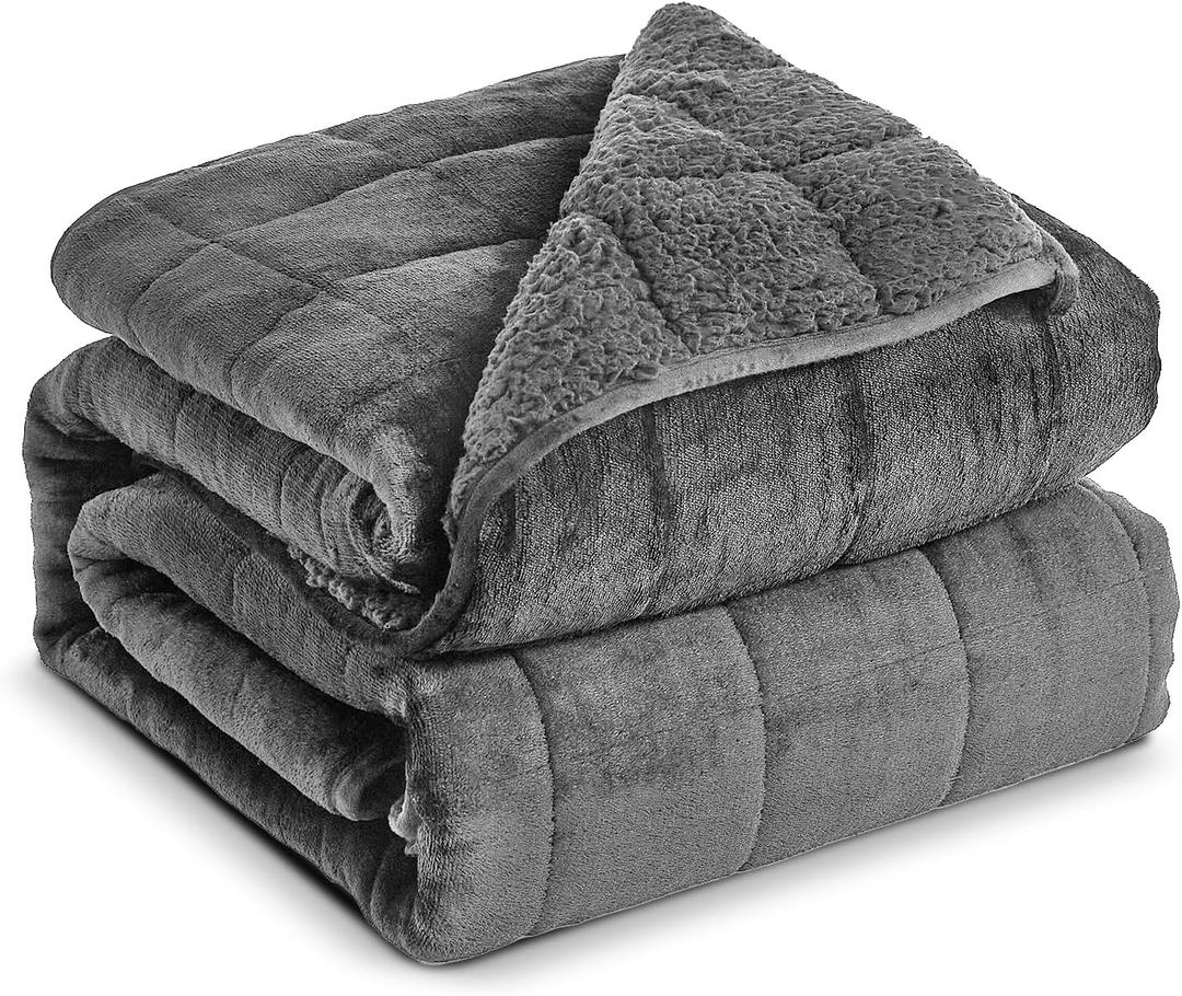 Sherpa Fleece Adult Weighted Blanket, 15 Pounds Dual Sided Soft Plush Blanket for Couch Bed Sofa, Heavy Thick Blankets with Glass Beads Great for Sleep, 60 x 80 inches, Dark Grey on Both Sides