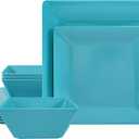 TP 12-Piece Melamine Dinnerware Sets, Plates and Bowls Dishes Set for 4, Break-Resistant & Non-Microwavable, Lightweight Square Dinner Plates, Teal