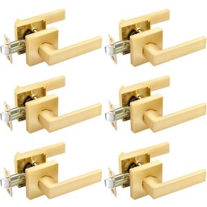 EHOMEWARE 6 Pack Keyless Door Handle Set Passage Door Lever for Hall and Closet, Satin Brass Finish
