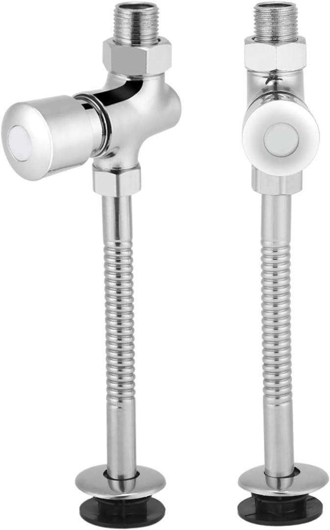 1/2in Urinal Flush Valve, Zinc Alloy Manual Urinal Flushometer, Manual Delay Automatic Shut off Hand Pressed Flushing Valve with Install Accessories for Toilets