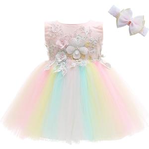 Weileenice Baby Girls Wedding Dress Rainbow Tulle 3D Embroidery Princess Tutu Dresses Size 24