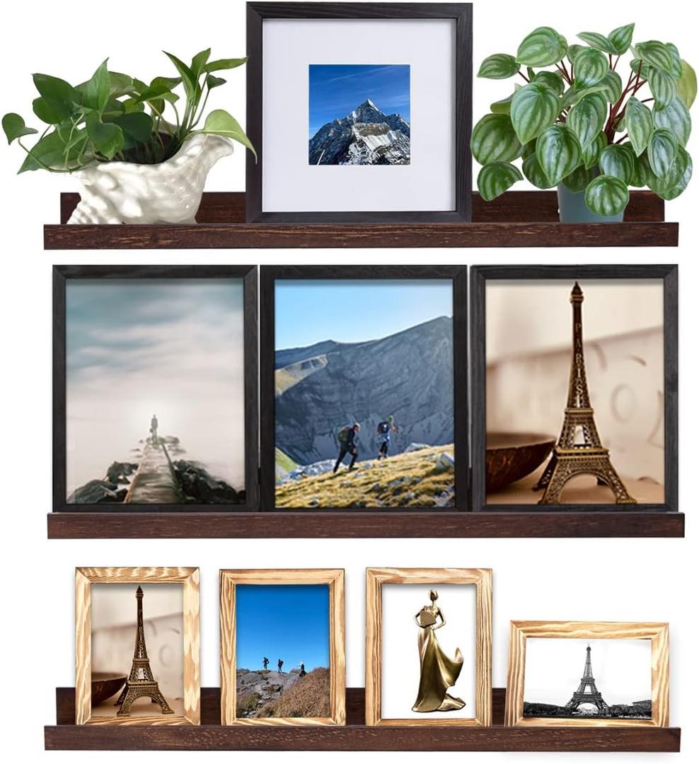 MBYD Floating Shelves 3 Same Dimensions, 24 Inch Deep Walnut Solid Wooden Shelves for Wall, Wall Mount Picture Ledge Wall Shelf for Home, Kitchen, Office, Living Room
