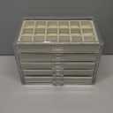 Frebeauty Acrylic Jewelry Organizer Earring Organizer Box with 5 Drawers Earring Holder Organizer with Velvet Trays Clear Jewelry Box for Women Earring Display for Rings Studs(Beige)