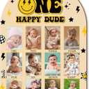 R HORSE My First Year Photo Frame Board, 3D One Happy Dude Birthday Decoration Display Wood Board, Baby Boy First Year Picture Frame 12 Months Milestone 1st Birthday Nursery Decor Gift