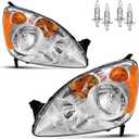 Headlights Assembly for 2005 2006 Honda CR-V 4-Door Sport Halogen Headlamp Replacement, High/Low Beam W/Bulbs, Driver & Passenger Side