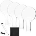 Containlol 4 Pieces Mini Dry Erase Answer Paddles Acrylic Answer Board Double-Sided Response Paddles Quick Response Board with Handle for Teaching Office Games Home(White Boards, Black Marker)