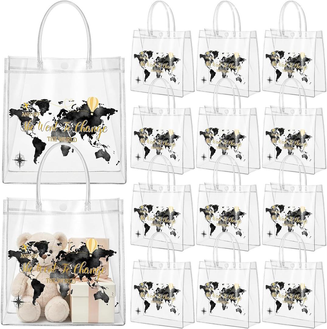 Shinylin 24 Pcs Black Graduation Plastic Gift Bags with Handles PVC Reusable Treat Bags Goody Candy Snack Treat Gift Tote Bag for Graduation Party Favor