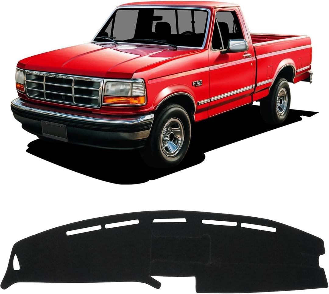 KUST Black Dash Cover for 1992-1996 Ford F-150 F150 & Bronco, 1992-1997 Ford F250/ F350 Polyester Dashboard Cover Non-Slip Interior Accessories for F-Series Custom Fit Dashboard Mat Sunshade No Glare
