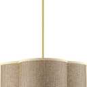 4 Light Mid Century Modern Chandelier Light Semi-Flush Mount Fixture Gold Finish, 21" Brown Mack Paper Burlap Linen Drum Fabric for Bedroom Hallway Living Room Bathroom Dining (E26 Base)