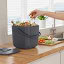 5.4L Kitchen Food Waste Bin with Lid & Handles, Indoor Compost Bucket Includes Inner Bucket Liner and Carbon Filter, Gray