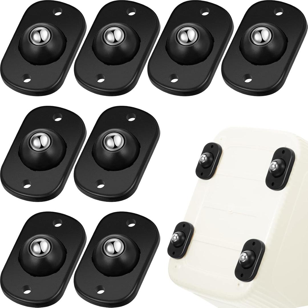 Honoson 8 Pcs Self Adhesive Caster Wheels Appliance Rollers Appliance Sliders for Kitchen 360 Swivel Universal Wheel Mini Small Kitchen (Black with 1 Steel Ball Style)