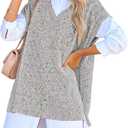 Viottiset Women's Oversized V Neck Knit Sweater Vest Tunic Sleeveless Pullover Top (S)