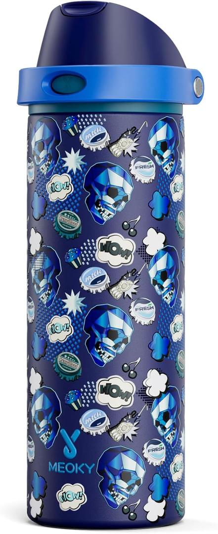 24 oz Insulated Water Bottle with Straw: Meoky Stainless Steel Water Bottle with 2-in-1 Lid - Leak Proof, Cold for 24 Hours, Protective Silicone Base, BPA-Free for Travel Gym, Spooky Fun