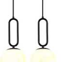 Battery Operated Pendant Lights Set of 2,USB Rechargeable Hanging Lamp with Remote Timer,Modern Black Globe Glass Pendant Lighting Fixture Indoor Chandelier for Bedroom Kitchen Island Dining Room