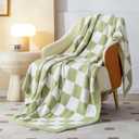 SeaRoomy Checkered Throw Blanket, Ultra Soft Cozy Microfiber Knit Throw Blanket, Warm Fluffy Reversible Checkerboard Blanket for Couch Bed Travel Picnic Room Decor(Sage Green, 60"79")