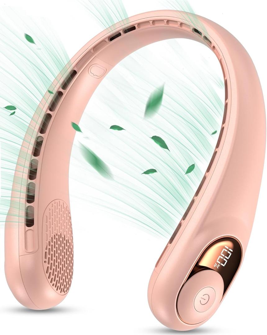 KIDEE Portable Neck Fan, Neck Fans Rechargeable for Women Men, 4000mAh Personal Bladeless Fan, Upgraded Cooling Air Volume, Ultra Quiet Wearable Fan (Pink)