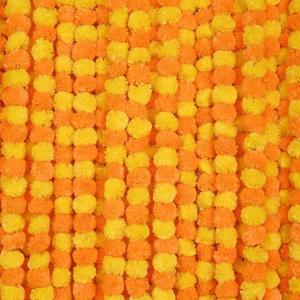 5 PC - 5 feet Marigold Garland |Indian/American Wedding Party Mantle Decoration, Faux Garlands Wedding Garland, Diwali Decoration, Spring Bush Floral! (Mango & Yellow Mix)