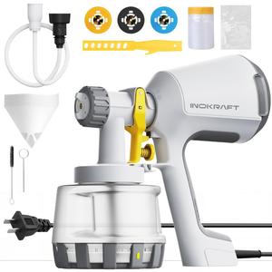 InoKraft Paint Sprayer, 1200ML HVLP Paint Sprayer Includes 3 Nozzles, 3 Patterns & Whole Cleaning kit for House Painting, Furniture, Cabinets, Compatible with Stains, Sealers and Latex Paints (White Gray)